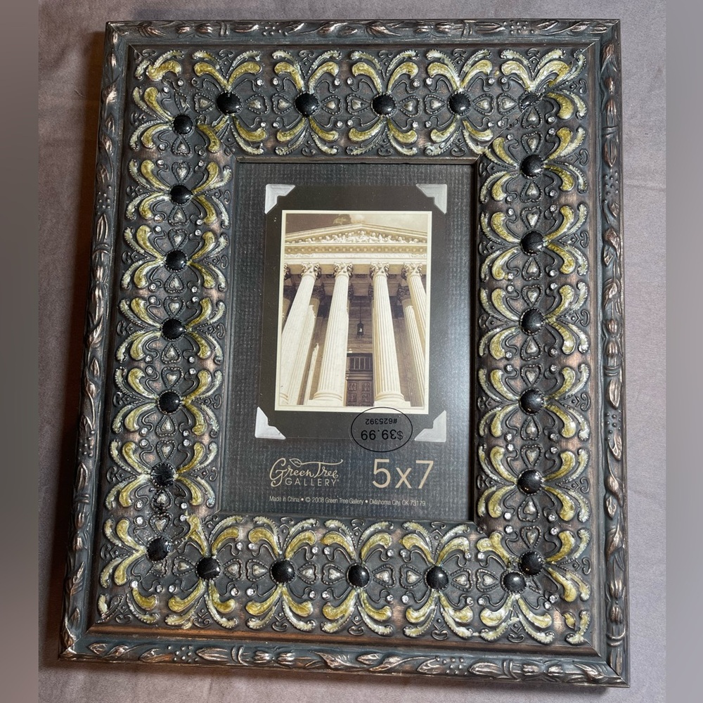 NEW Green Tree Gallery Heavy Pewter Enamel Rhinestone Picture Frame 5X7
